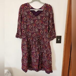 🌸Garnet Hill purple paisley print boho midi dress Size 8